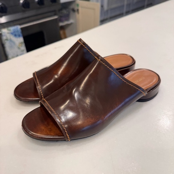 Emporio Armani Women’s Open Toe Slide Mules Brown Leather Size US 9 EU 39 - Picture 9 of 13